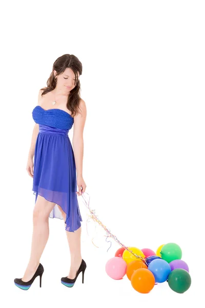 Young girl with balloons on a white background — Stock Photo, Image