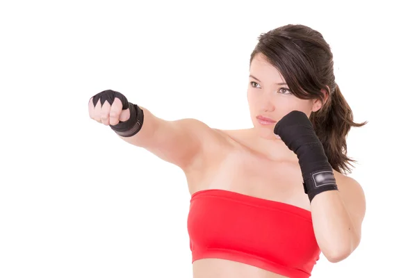 Mujer MMA entrenamiento de combate fondo blanco —  Fotos de Stock