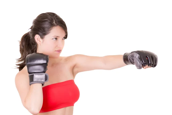 Feminino MMA lutador formação fundo branco — Fotografia de Stock
