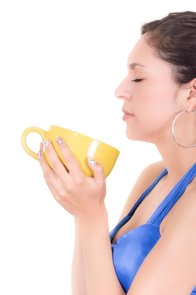 Young woman drinking cofee portrait. — Stock Photo, Image