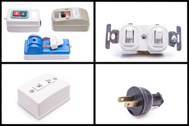 Beyaz arka plan üzerinde izole elektrik malzemesi seti