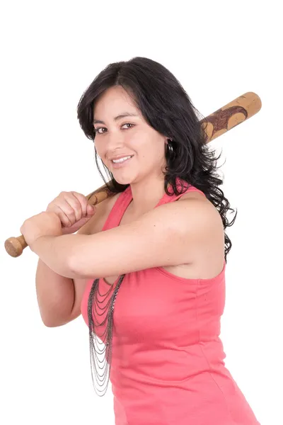 Femme d'affaires hispanique avec batte de baseball dans les mains — Photo