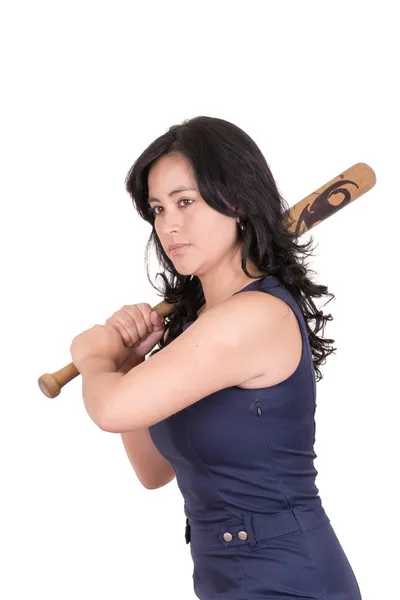 Femme d'affaires hispanique avec batte de baseball dans les mains — Photo
