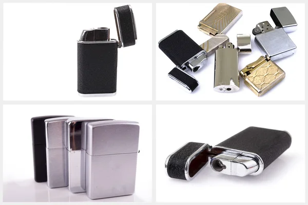 Prata conjunto isqueiro zippo metal — Fotografia de Stock