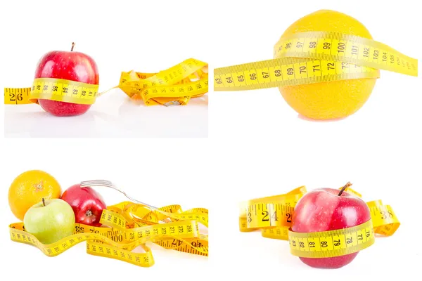 Measuring tape wrapped and fruit as a symbol of diet. — Stock Photo, Image