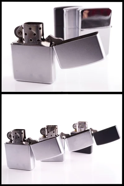 Silver metal zippo lighter set — Stock Photo, Image