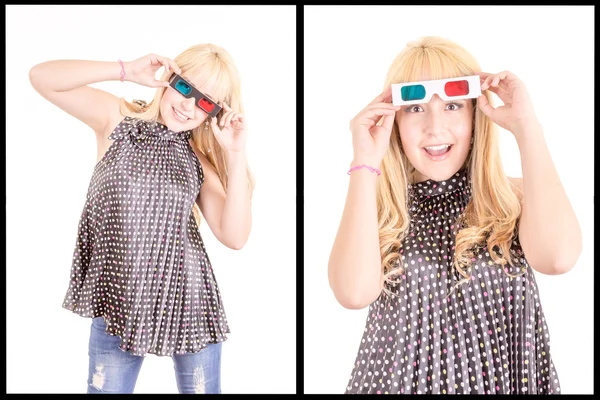 Giovane bella donna con occhiali 3d set — Foto Stock