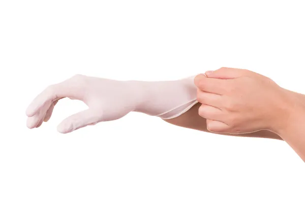 Ayrı tutma beyaz zemin üzerinde lateks eldiven — Stok fotoğraf