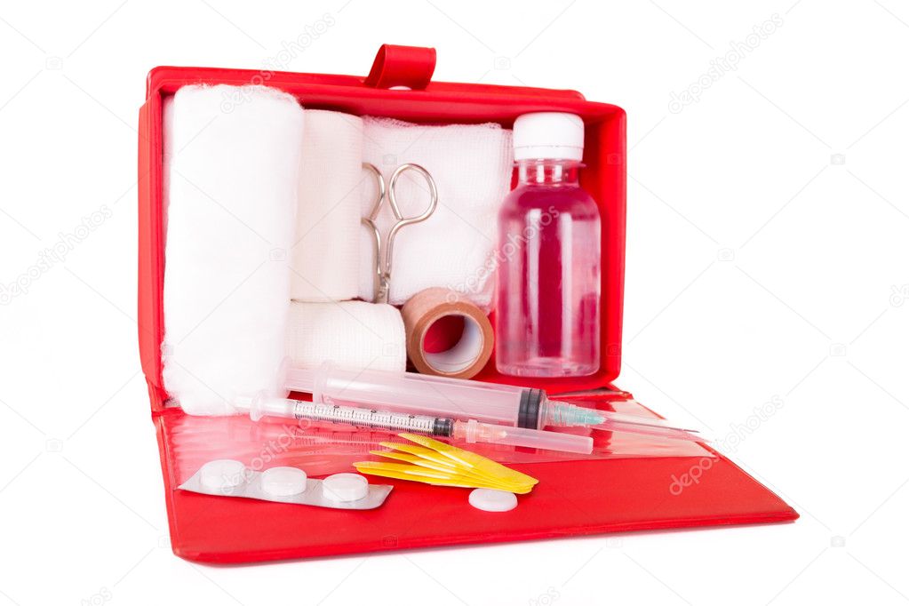 First aid kit on a white background