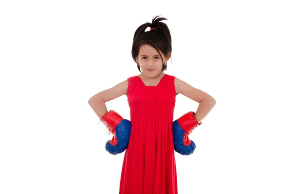 Bambina con i guanti da boxe — Foto Stock