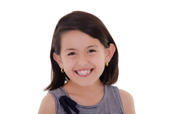 快乐拉丁女孩肖像微笑-隔离在一个白色的背景 — 图库照片