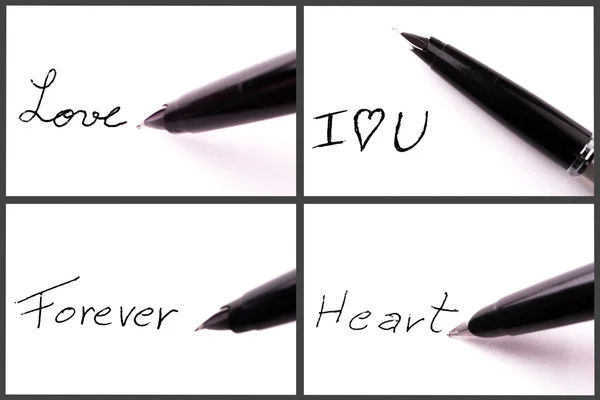 Penna scrivere un amore frasche su carta — Foto Stock