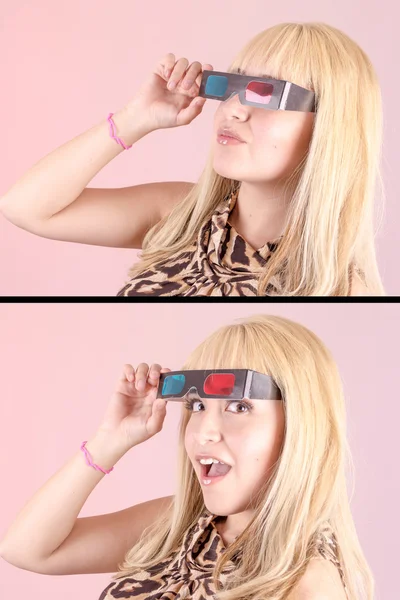 Junge schöne Frau mit 3D-Brille, Set — Stockfoto