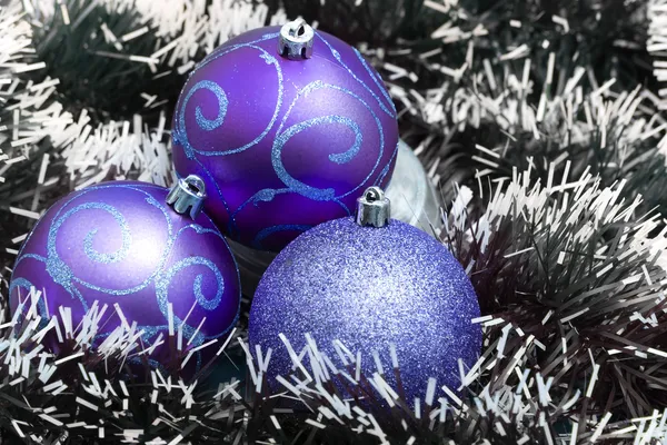 Blue Christmas balls with decorations — Stock Photo, Image
