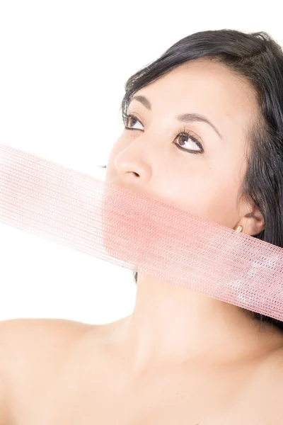 Mujer con retrato de vendaje rosa —  Fotos de Stock