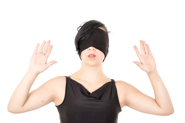 Portret van de jonge vrouw blinddoek, geïsoleerd op wit — Stockfoto