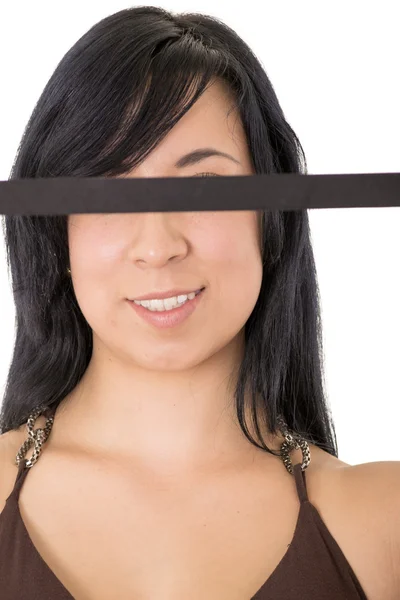 Beautiful Woman in Black cloth blindfold — Stock Photo, Image