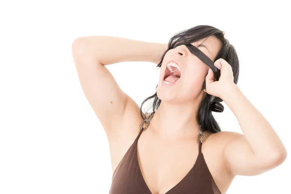 Beautiful Woman in Black cloth blindfold — Stock Photo, Image