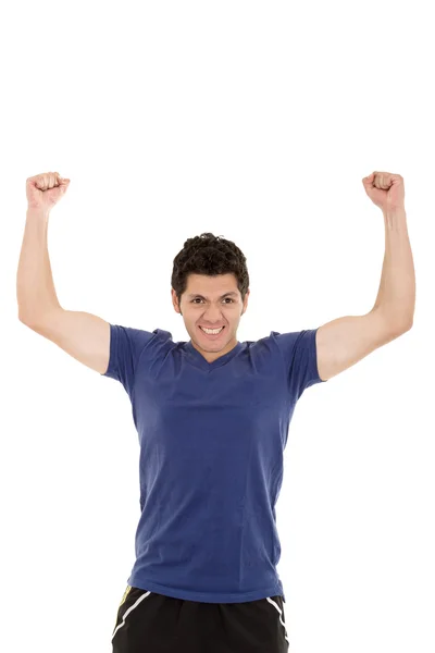 Portrait of a latin young man with his hands celebrating — Stock Photo, Image