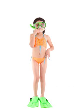 Kız bir mayo, beachwear, stüdyo çekim, scuba dişli
