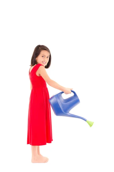 Girl holding a watering can, Isolated, white background — Stock Photo, Image