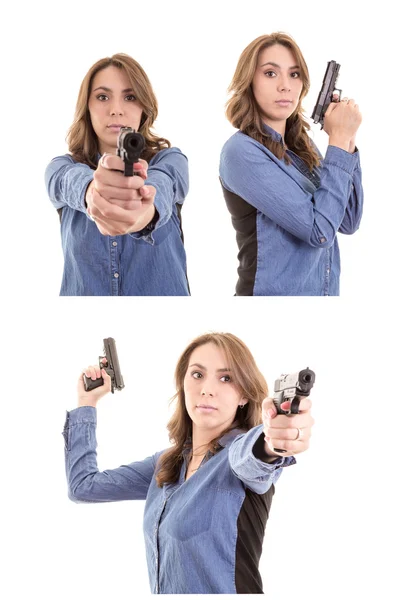 Woman Posing With gun set — Stock Photo, Image