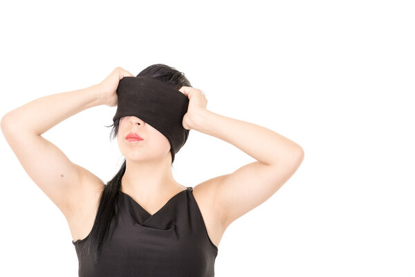 Beautiful Woman in Black cloth blindfold