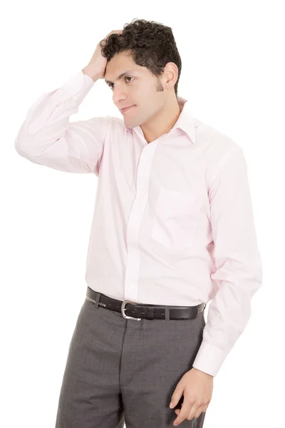 Hispânico estressado empresário no terno — Fotografia de Stock