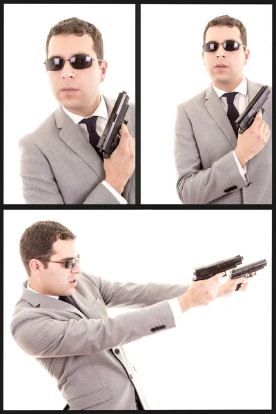 Homem hispânico com arma, pronto. — Fotografia de Stock