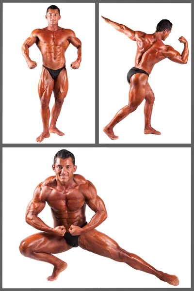 Bodybuilder flexing his muscles in studio set — Stock Photo, Image