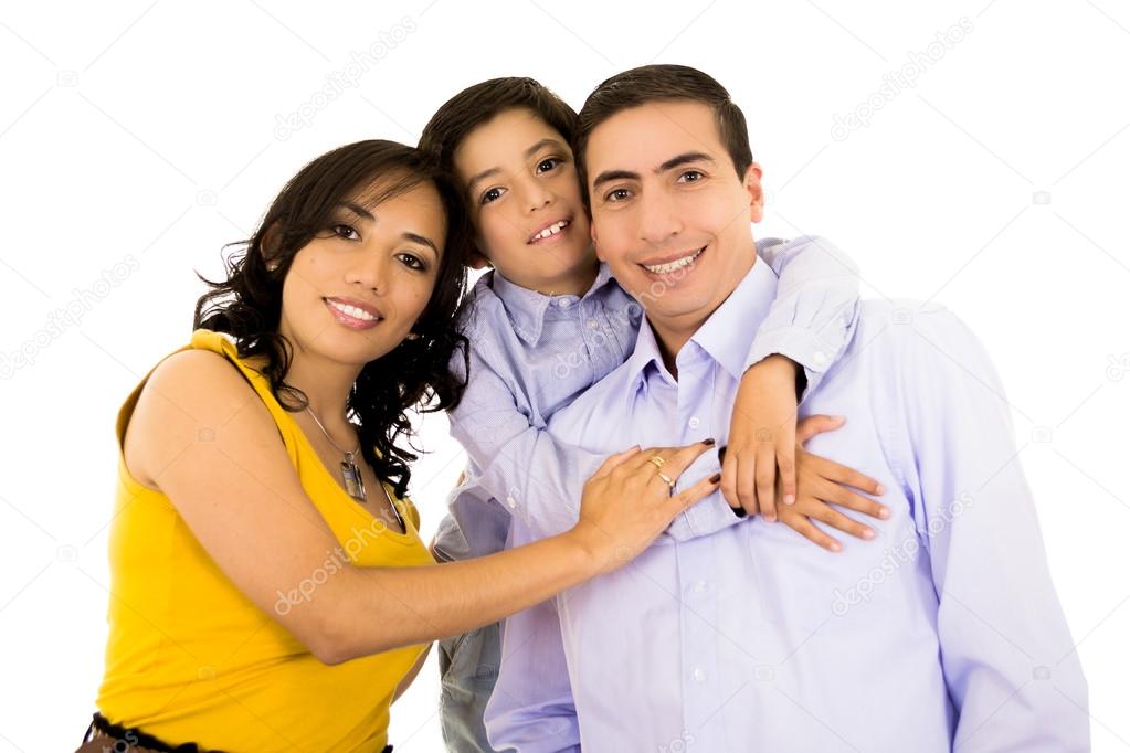 Happy hispanic family portrait smiling together