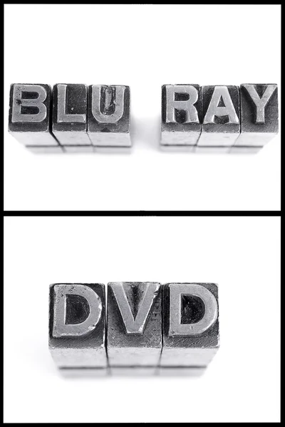 Blu ray und dvd sign in Blockbuchstaben — Stockfoto