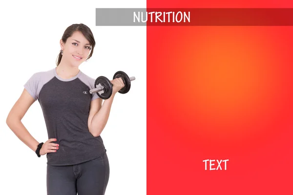 Woman working out with dumbell, ad design — Stock Photo, Image