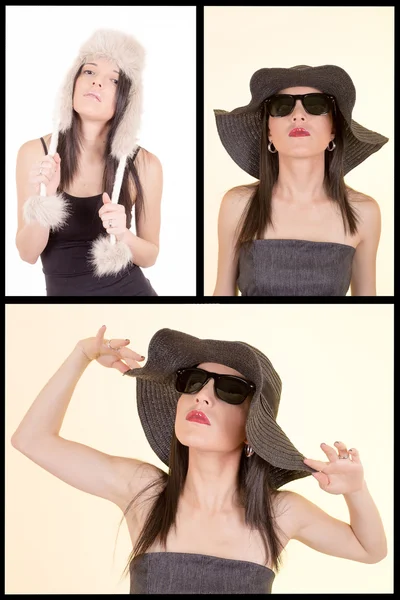 Set ritratto retrò donna in cappello . — Foto Stock