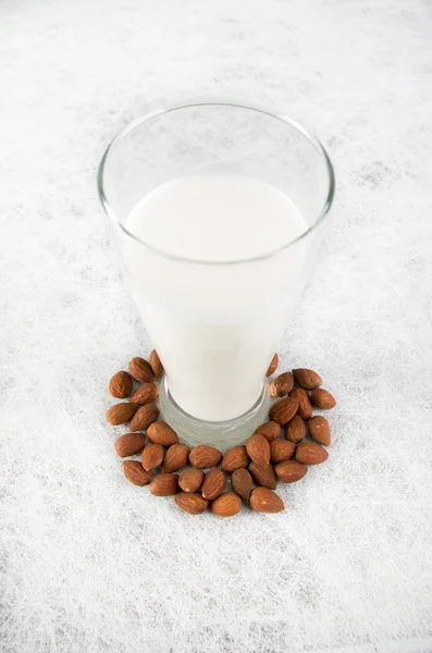 Almond milk with almonds — Stock Photo, Image