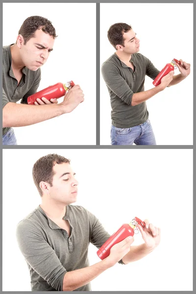 Man trying to use fire extinguisher — Stock Photo, Image