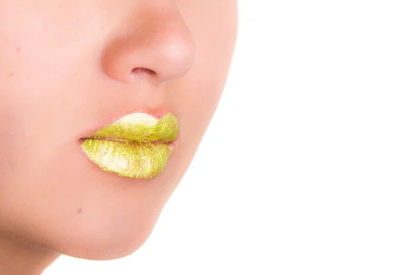 Close up neon bright yellow fashion lips — Stock Photo, Image