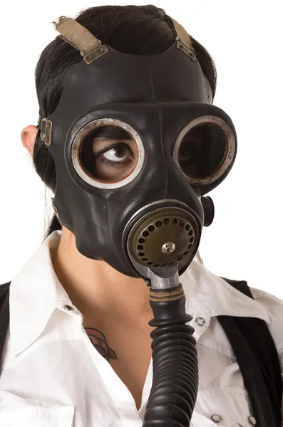 Girl in gas mask with tattoos — Stock Photo, Image