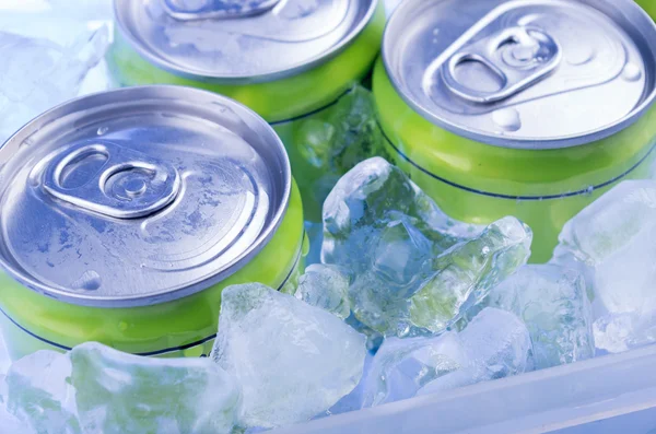 Green Soda can in crushed ice — Stock Photo, Image