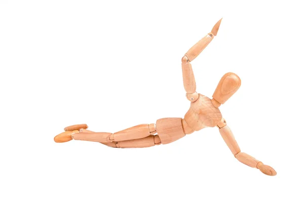 Wood model figure on the floor cant stand up — Stock Photo, Image