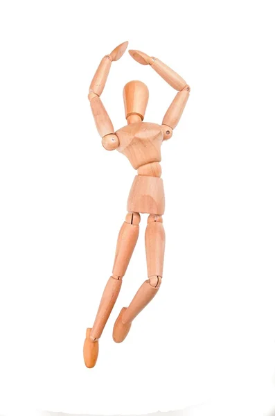 Wood model figure jumping up — Stock Photo, Image