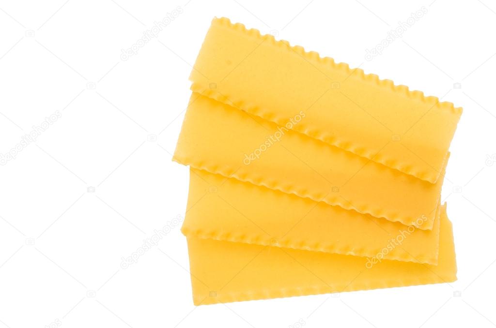 Lasagna pasta on white