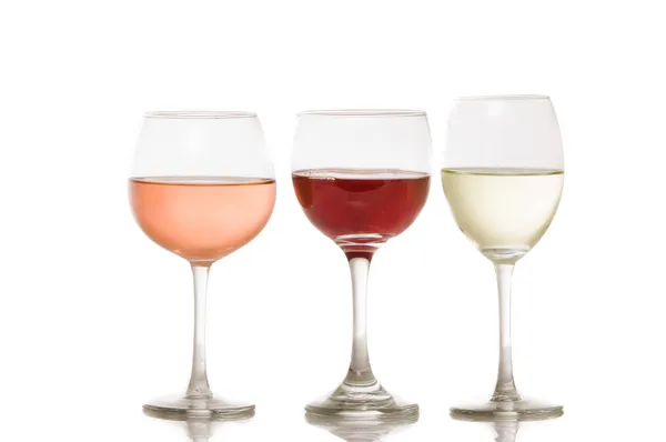 Copos de vinho branco, vermelho e rosso — Fotografia de Stock