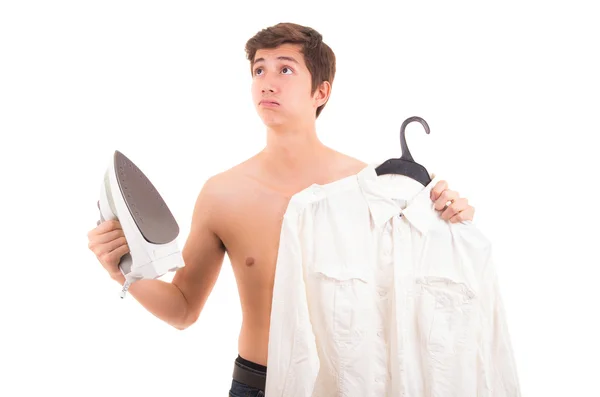 Man ironing shirt — Stock Photo, Image