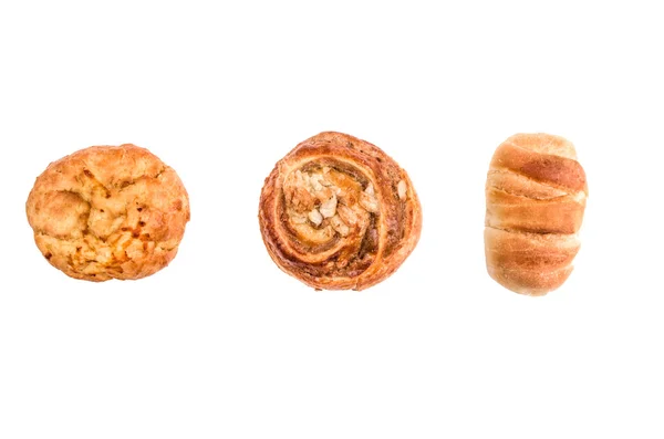 Three tipes of bread isolated on a white background — Stock Photo, Image