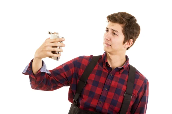 Man drinking with a flask — Stock Photo, Image