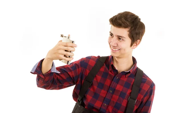 Man drinking with a flask — Stock Photo, Image