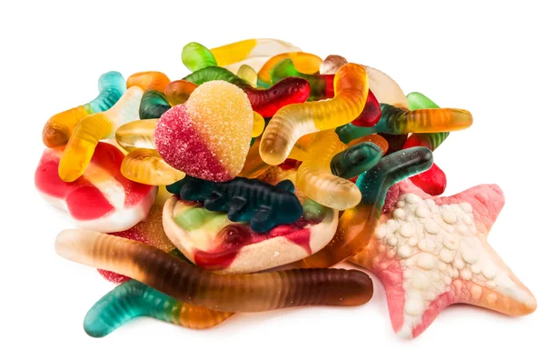 Jelly candy assorted flavors on white — Stock Photo, Image