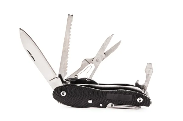 Black swiss army knife multitool — Stock Photo, Image