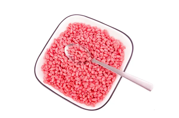 Завтрак розовые хлопья клубничный рисовый фон — стоковое фото